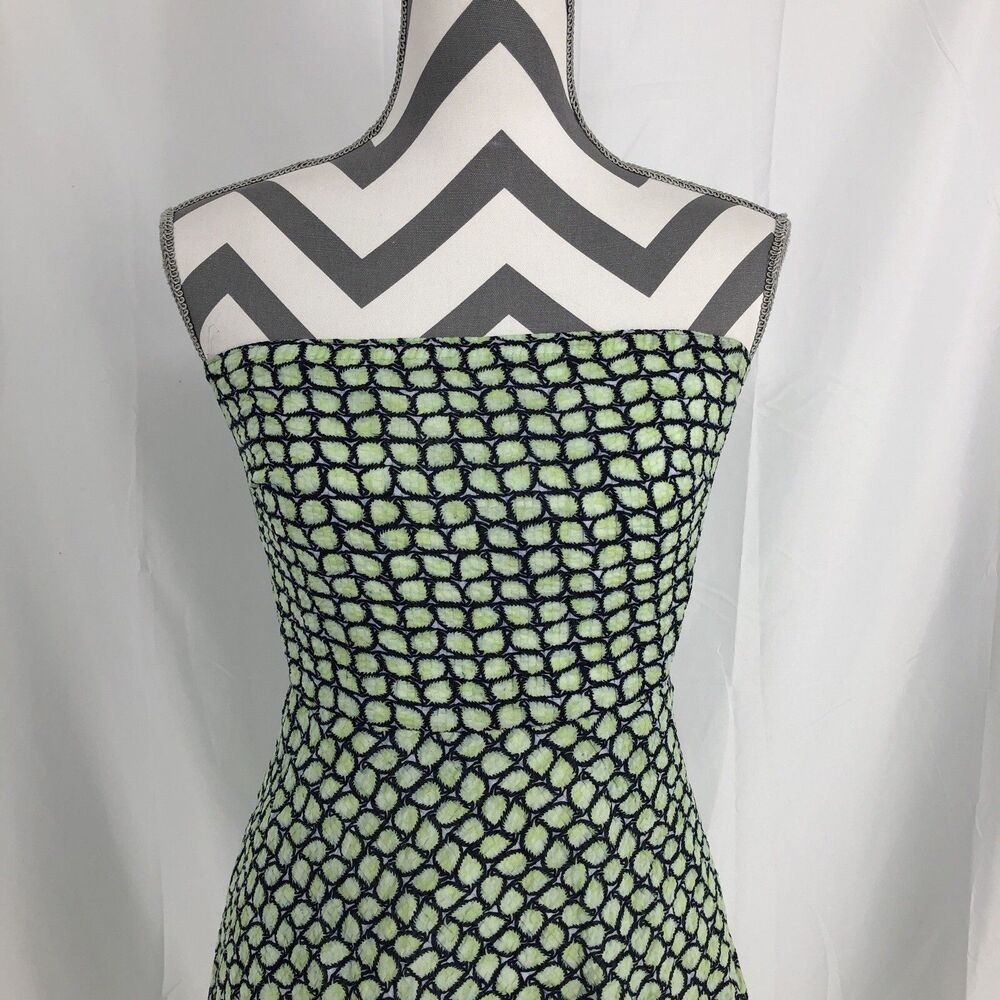 J Crew Green Floral Leaf Strapless Lined A-Line Fit & Flare Dress 2
